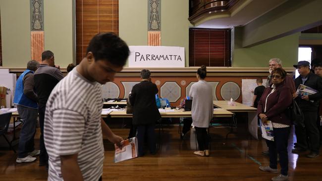 Residents voting at Parramatta Town Hall.
