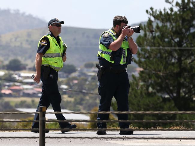 Tasmanian Police re-attended the scene of the fatal pedestrian crash on the Brooker Highway.  Picture: Zak Simmonds