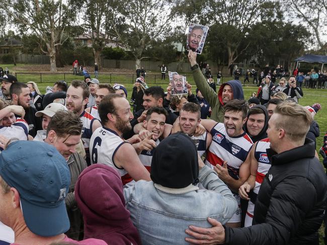 Highett players celebrating their victory. Picture: Valeriu Campan