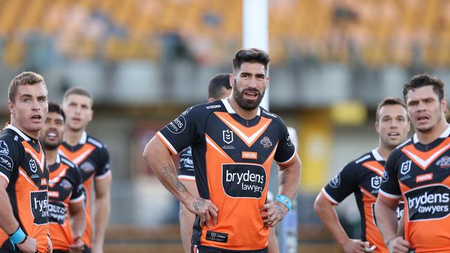 James Tamou is set to miss the Tigers Round 22 clash due to a foot injury. Picture: Getty Images.