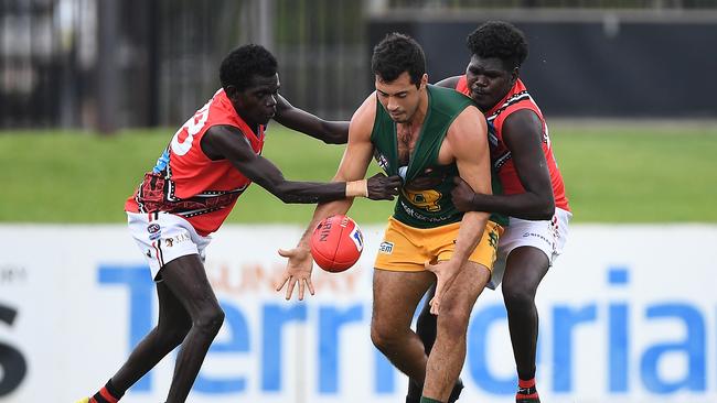 St Mary's won against the Tiwi Bombers in Round 3 of the NTFL Men's Premier League. Picture: Felicity Elliott/AFLNT Media