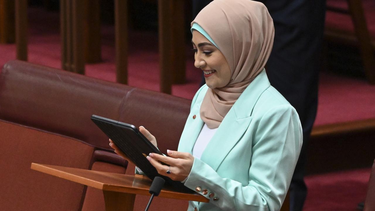 Senator Payman gives her first speech in the Senate at Parliament House in Canberra in September 2022. Picture: NCA NewsWire / Martin Ollman