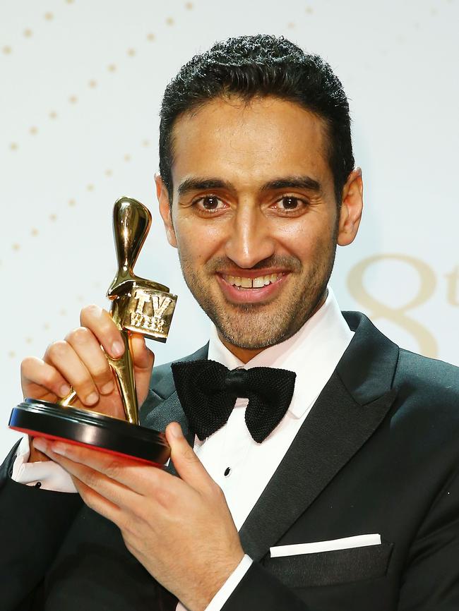 Waleed Aly poses with the Gold Logie for Best Personality last year.