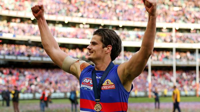 Tom Boyd celebrates after the final siren. Picture: Mark Stewart