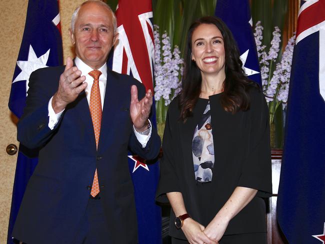 Malcolm Turnbull greets New Zealand Prime Minister Jacinda Ardern before their meeting in Sydney. Picture: AAP