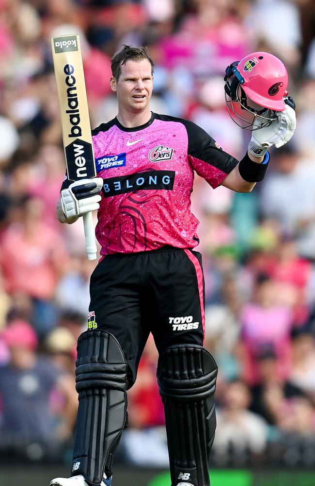 Steve Smith hit a hundred for the Sydney Sixers. Picture: Izhar Khan/Getty Images.