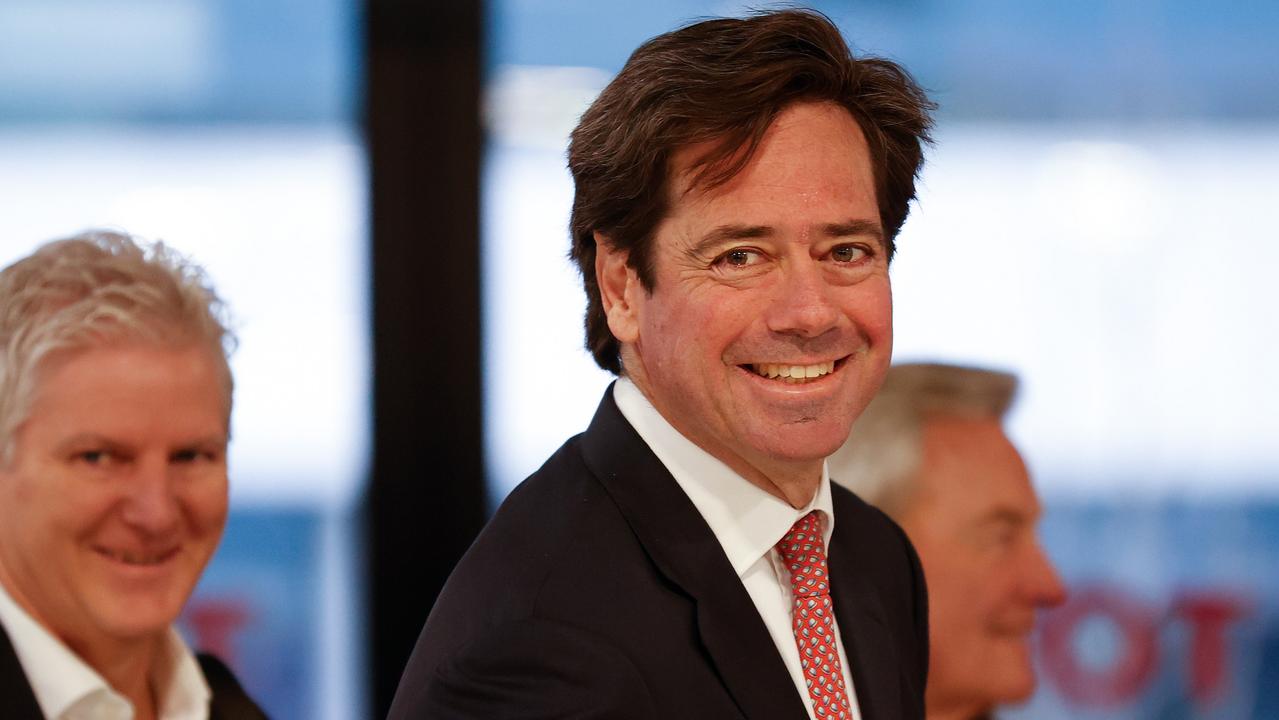 AFL CEO Gillon McLachlan was all smiles after the new TV broadcast deal was announced. Picture: Michael Willson