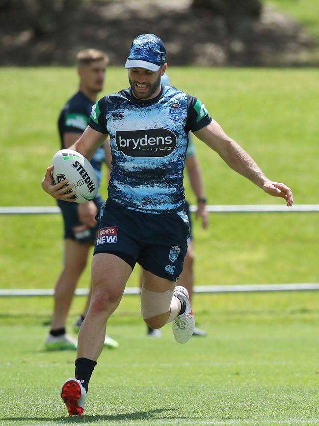 James Tedesco got through his biggest training test on Saturday. Picture: David Swift