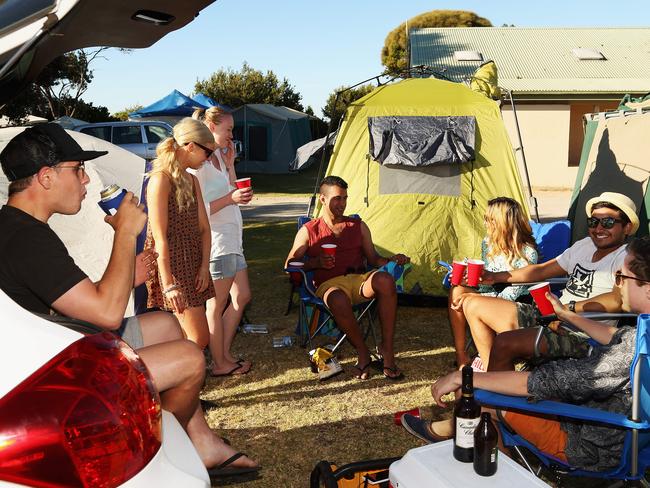 Sheikh Zayed (centre) of Narre Warren with friends at Rye camp ground celebrating New Year's Eve 2012. Picture: Hamish Blair