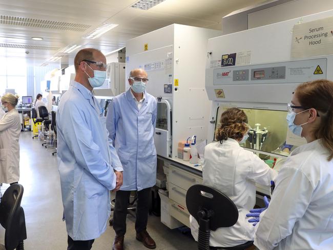 Prince William visited scientists to get a progress update on the Oxford vaccine in June. Picture: Getty Images