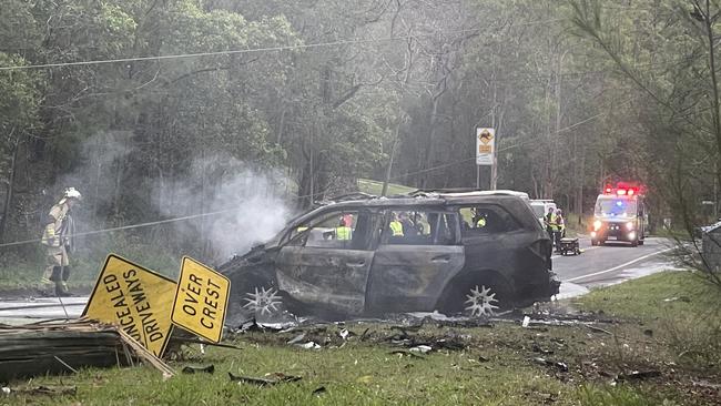 One of the cars involved in a horror Bonogin car crash on the Gold Coast's outskirts. Picture: Sam Stolz