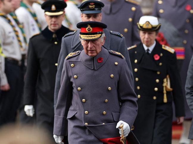 (from left) Prince Edward, Earl of Wessex, King Charles III, Prince William, Prince of Wales and Princess Anne, Princess Royal attend Remembrance Sunday. Picture: AFP