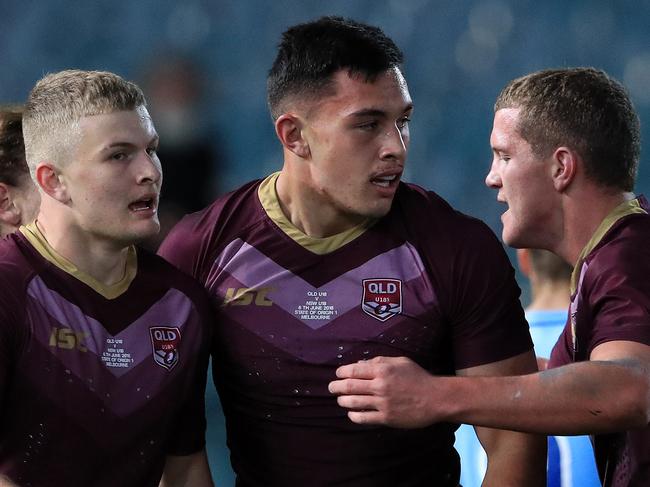 Tino Fa'asuamaleaui scores during the Under 18's Origin game between Queensland and NSW at the MCG in Melbourne. Pics Adam Head