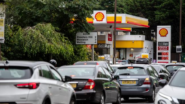 Cars queue for fuel. Energy prices have risen rapidly across Europe as a result of the war in Ukraine. Picture: Getty Images