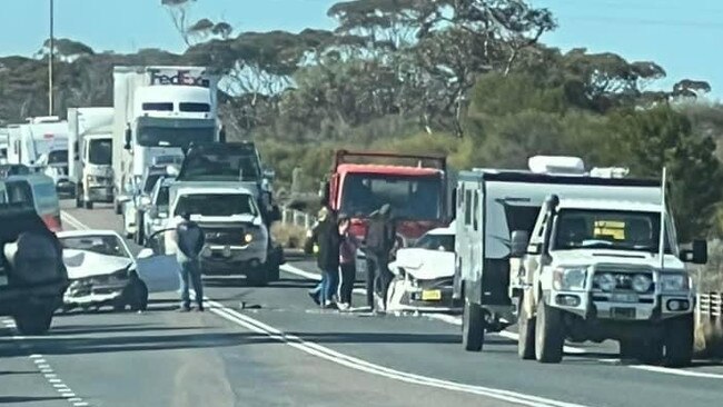 The scene of the serious crash on the Sturt Highway at Old Calperum. Picture: Supplied