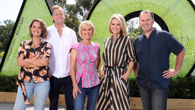 Previous Today team helmed by Deb Knight and Georgie Gardner at the Australian Open 2019 — Brooke Boney, Tom Steinfort, Deb Knight, Georgie Gardner and Tony Jones. Picture: Alex Coppel