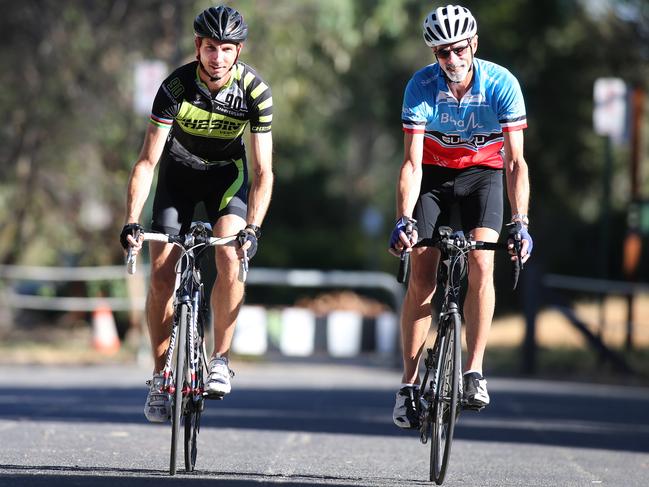 Robert Rodenburg, 72, and son Michael will be riding the TDU Challenge together. At Eastwood, 11 January 2019. (AAP Image/Dean Martin