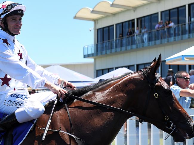 Jockey Luke Currie returns to scale Sunlight’s dominant performance. Picture: AAP