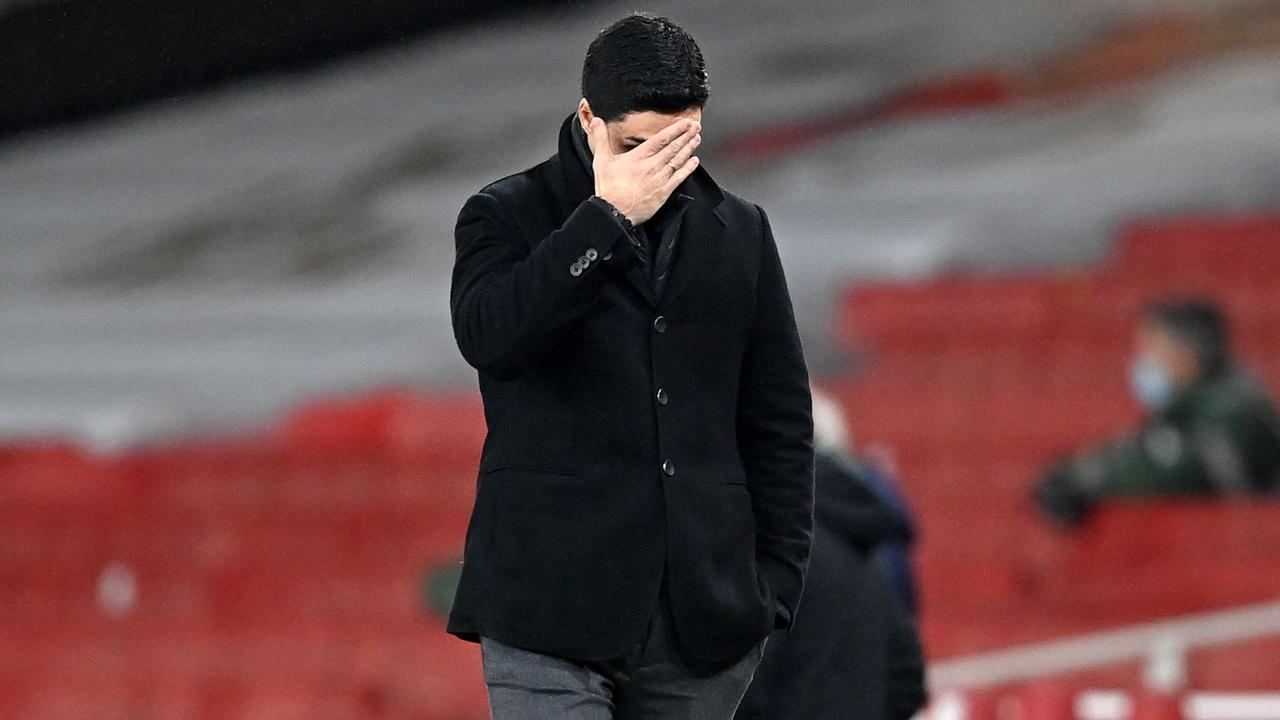 Arsenal's Mikel Arteta is dealing with plenty of roster changes. (Photo by NEIL HALL / POOL / AFP) /