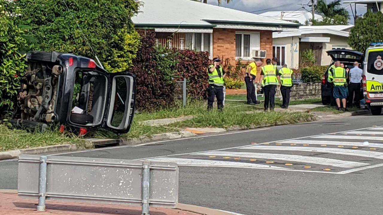 A car has rolled at the intersection of Elizabeth St and Alfred St in Aitkenvale shortly before 9am on Tuesday, June 16, 2020. Photo: Matt Taylor