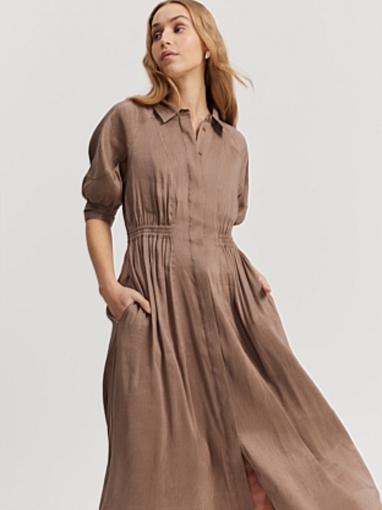 European Linen Midi Shirt Dress