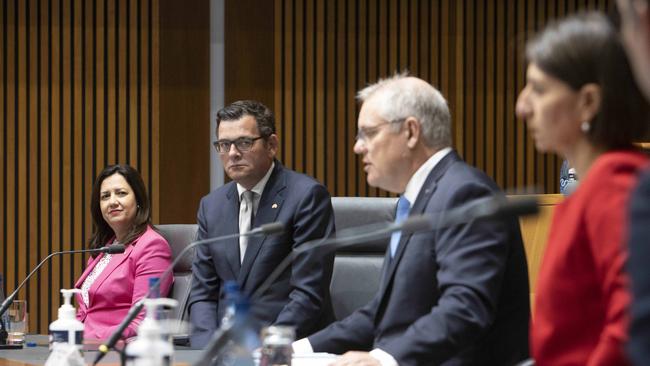 Prime Minister Scott Morrison with state premiers Annastacia Palaszczuk, Daniel Andrews, and Gladys Berejiklian at a National Cabinet meeting last December. Picture: NCA NewsWire/Gary Ramage