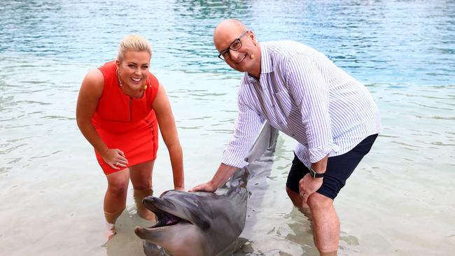 Sam Armytage and David Koch at Sea World on the Gold Coast.