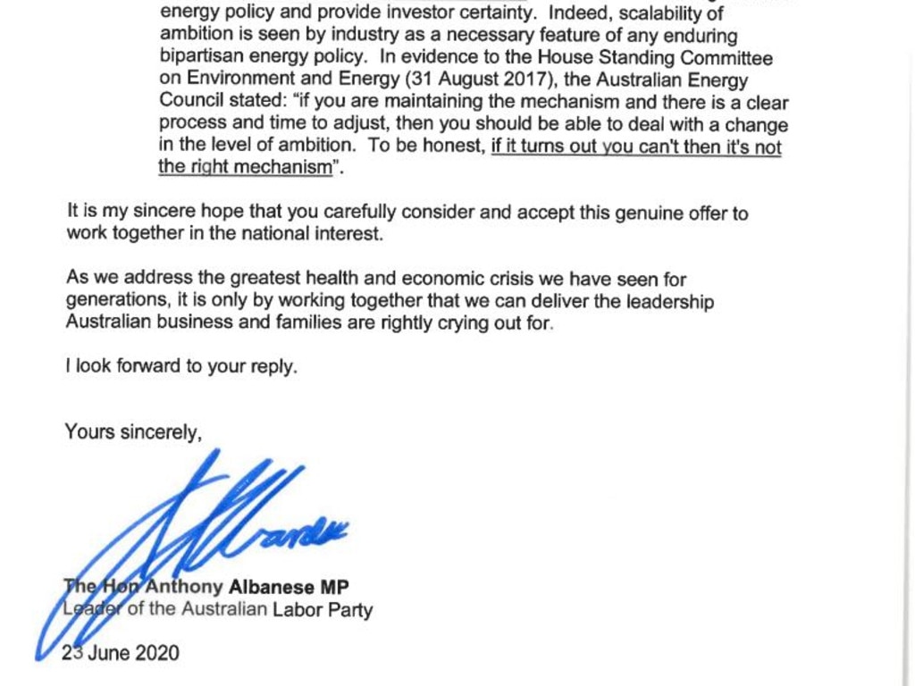 Portion of the third page from a letter sent from Anthony Albanese to PM Scott Morrison.