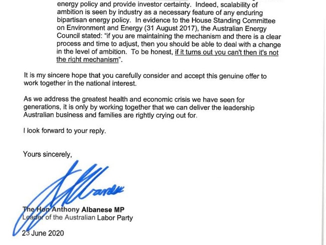 Portion of the third page from a letter sent from Anthony Albanese to PM Scott Morrison.