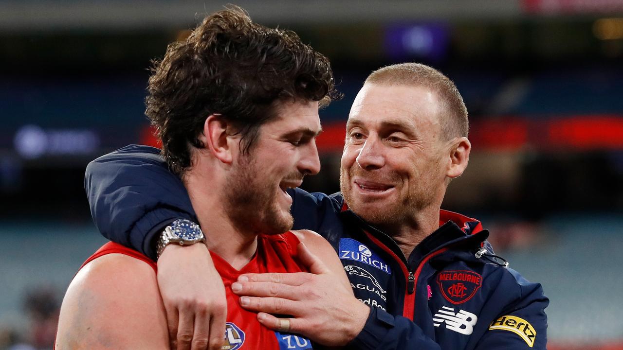 Melbourne coach Simon Goodwin must challenge his players to get back to giving out manic pressure. Picture: Getty Images