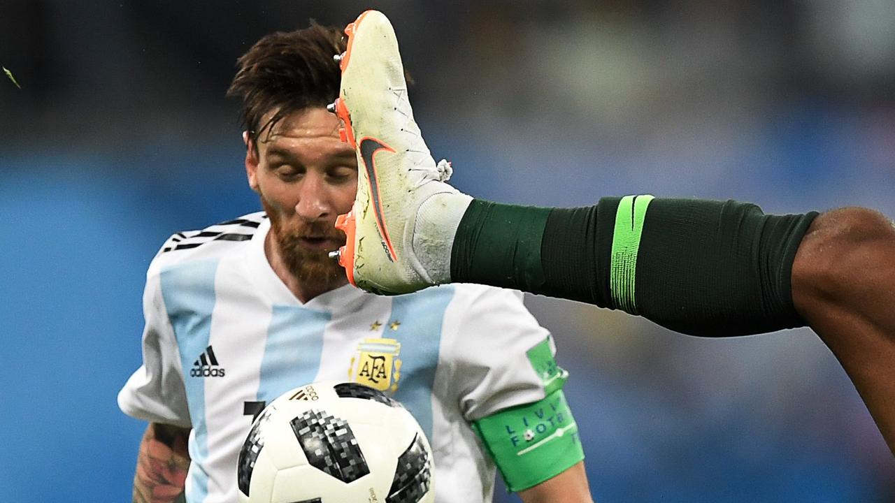 Argentina's forward Lionel Messi competes for the ball.