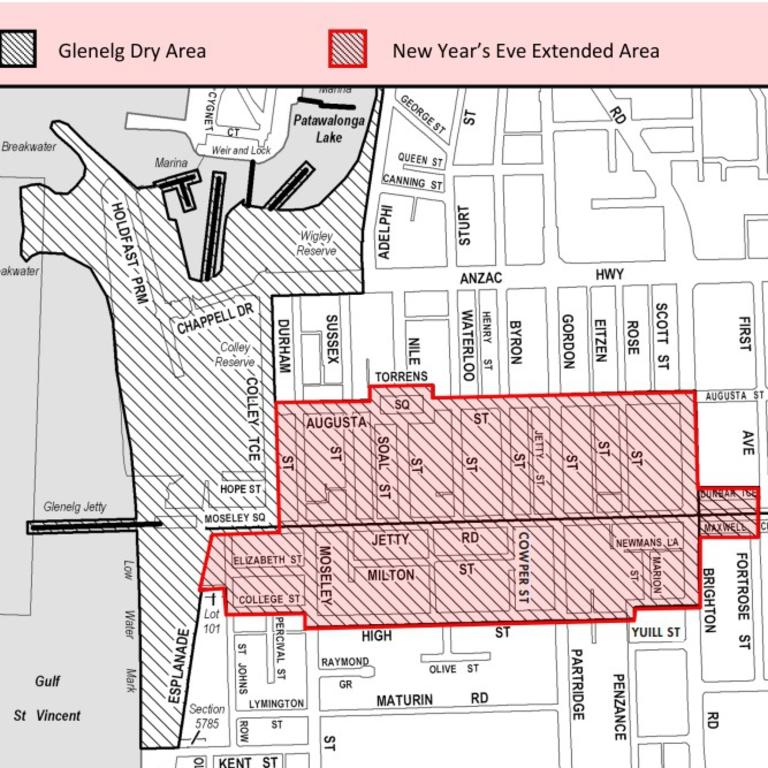 A map of the proposed expansion of the dry area. Picture: Holdfast Bay Council