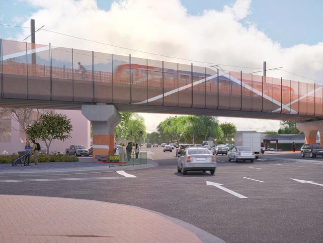 DIT Tram Grade Separations- Morphett Road Concept- tram overpass atMorphett Road near Anzac Hwy. Picture: Supplied