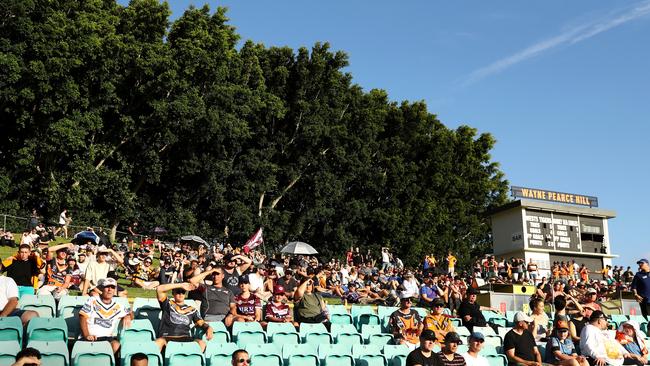 SYDNEY, AUSTRALIA - FEBRUARY 28: The crowd watches on during the NRL Trial Match between the Wests Tigers and the Manly Sea Eagles at Leichhardt Oval on February 28, 2021 in Sydney, Australia. (Photo by Mark Kolbe/Getty Images)