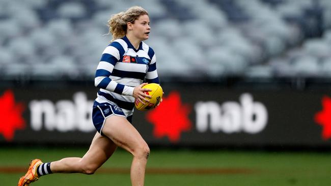 The Cats are hopeful Georgie Prespakis overcomes an ankle injury to play in Saturday night’s elimination final. Picture: Dylan Burns/AFL Photos via Getty Images