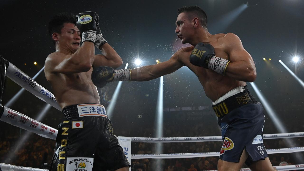 Tim Tszyu vs Takeshi Inoue WBO Global and Asia Pacific Super Welterweight title fight at Qudos Bank Arena, Sydney. Picture: No Limit Boxing.