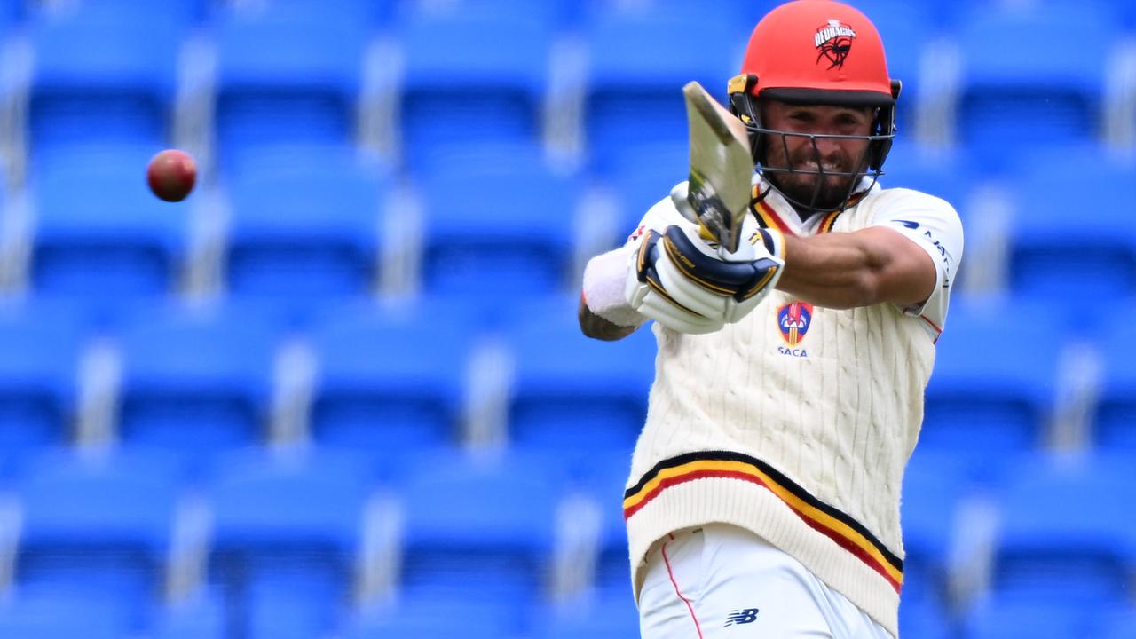 Jake Weatherald smacks a boundary for South Australia in a Sheffield Shield match against Tasmania in Hobart in 2022. Picture: Steve Bell/Getty Images