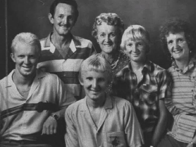 Bryan Hodgkinson (at rear) with his family. His murder was the first in Bundaberg in 20 years.