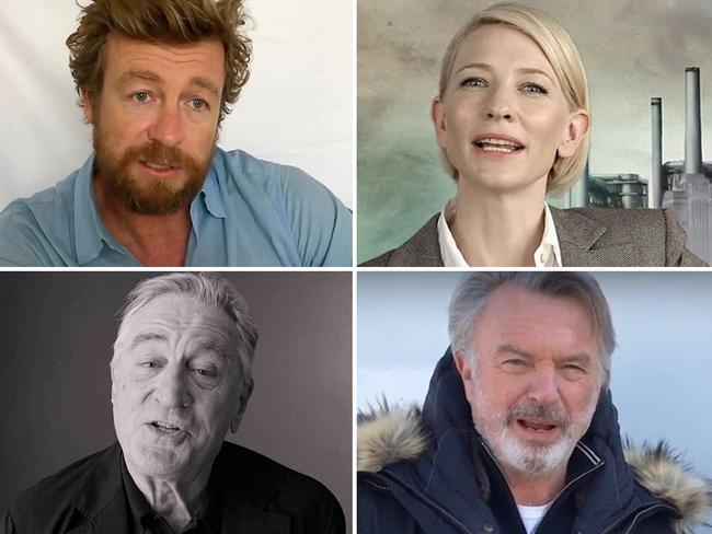 Campaigning actors (clockwise, from top left) Simon Baker, Cate Blanchett, Sam Neill and Robert de Niro. Pictures: File