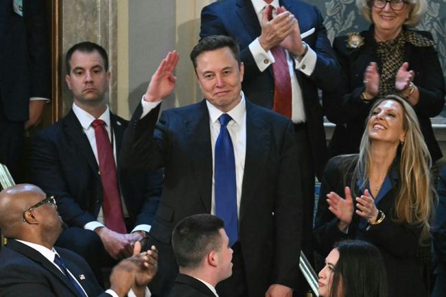 Elon Musk stands as he is recognized by US President Donald Trump during a speech to Congress