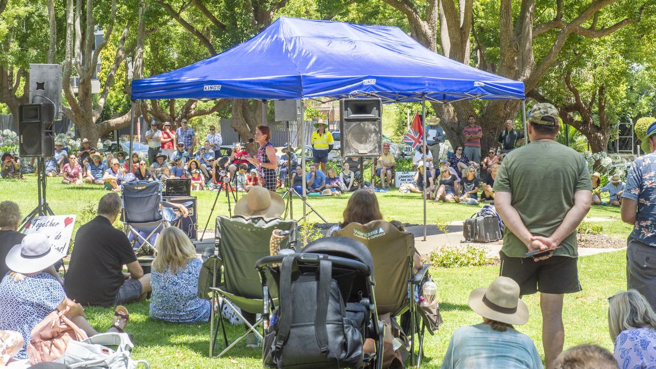 Senator Pauline Hanson speaks at the pro-choice community barbecue in Queens Park. Wednesday, December 22, 2021. Picture: Nev Madsen.