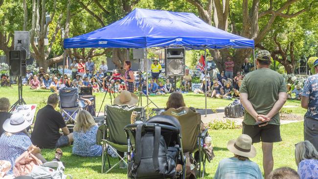 Senator Pauline Hanson speaks at the pro-choice community barbecue in Queens Park. Wednesday, December 22, 2021. Picture: Nev Madsen.