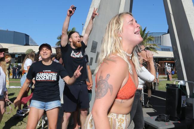 People in the Tweed are protesting the border restrictions. 22 August 2021 Coolangatta Picture by Richard Gosling