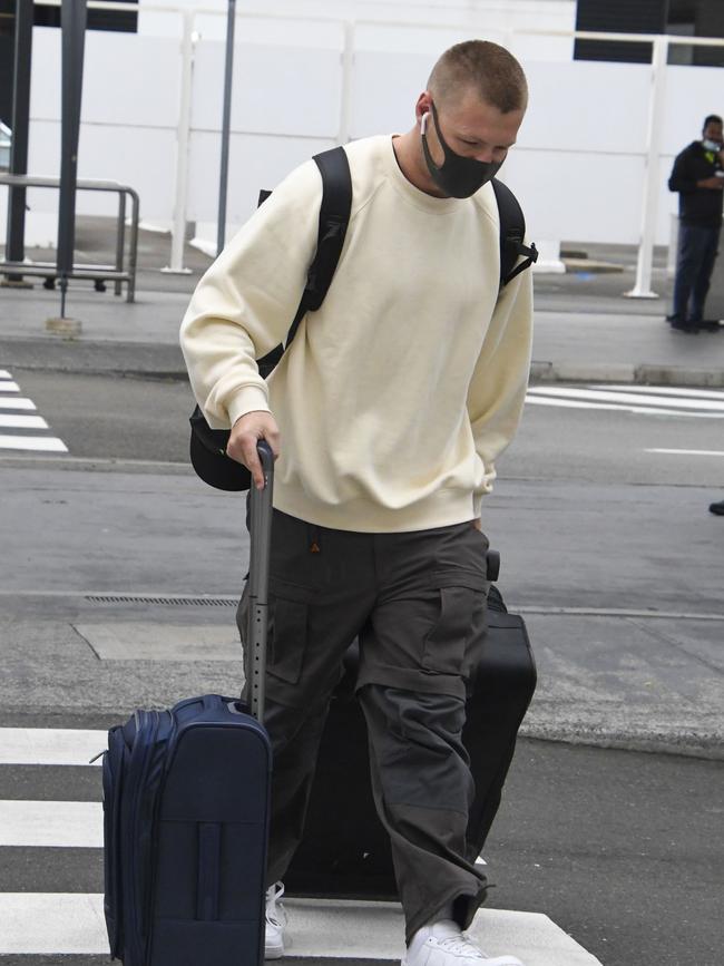 Collingwood Bad Boy Jordan de Goey arrives back in Australia, flying into Sydney from New York.