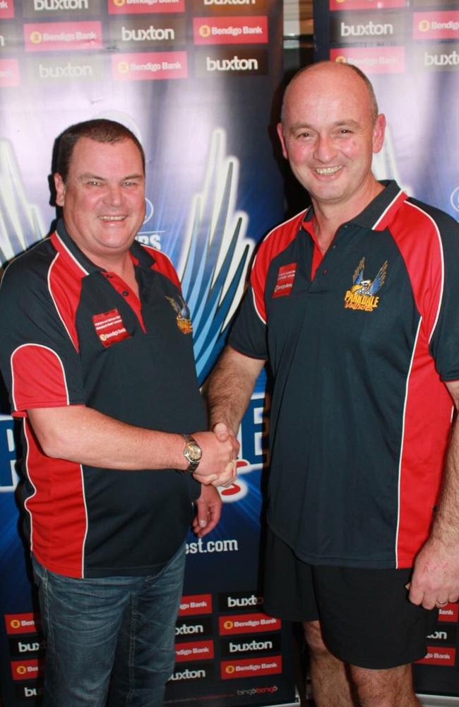 Welcome aboard, Owen: Owen Lalor (right) with Vultures president Tony Jenkins.