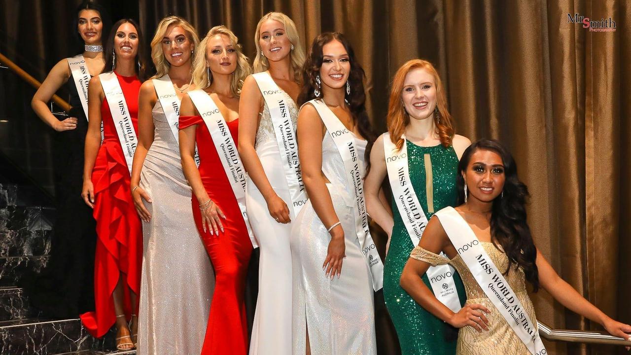 Paris, second from left, with her fellow Queensland Miss World state finalists. Picture: Supplied.