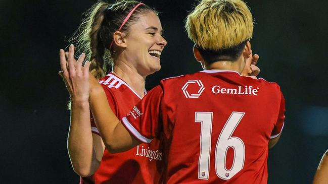 Gold Coast Knights players celebrate a goal. Picture: Gold Coast Knights.