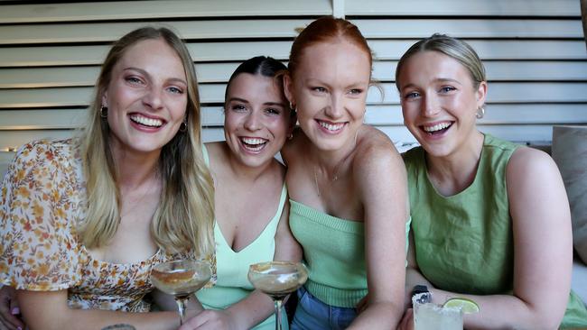 The new rules mean hospitality venues will be able to serve more people. Brace Langford, Hannah Ramm, Claire Rorke and Kate Garner at the Mez Club in Byron Bay. Picture: Nathan Edwards