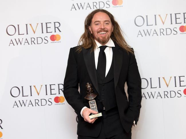 Tim Minchin wins Best New Musical for Groundhog Day at the 2017 Laurence Olivier Awards in London. Picture: AFP