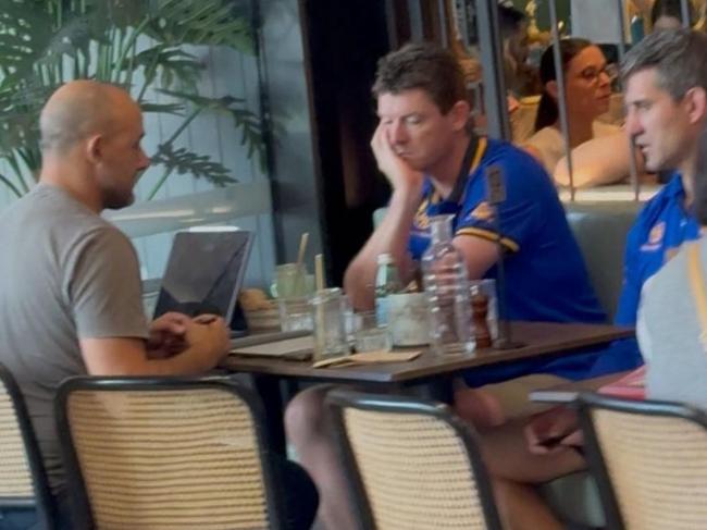 Player agent Isaac Moses (left) meeting with Parramatta officials last month. Photo: The Daily Telegraph